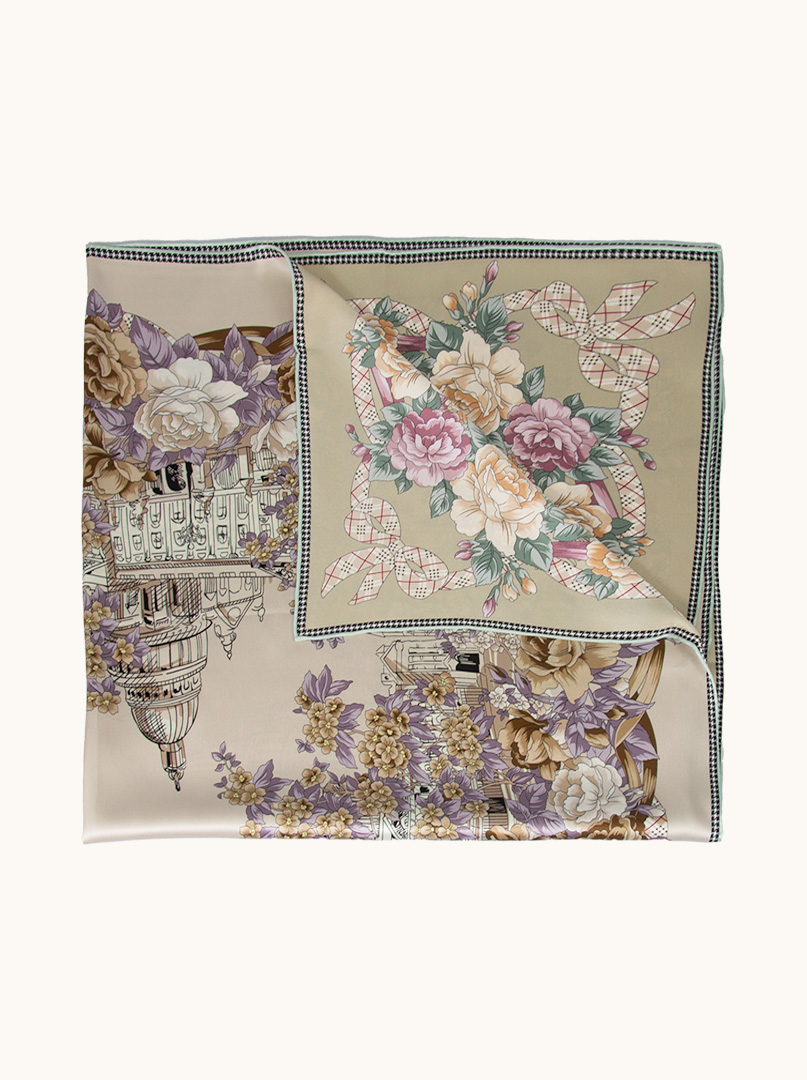 Chusta  dwustronna z jedwabiu Barok w Ogrodzie 110cm x 110cm zdjęcie 2