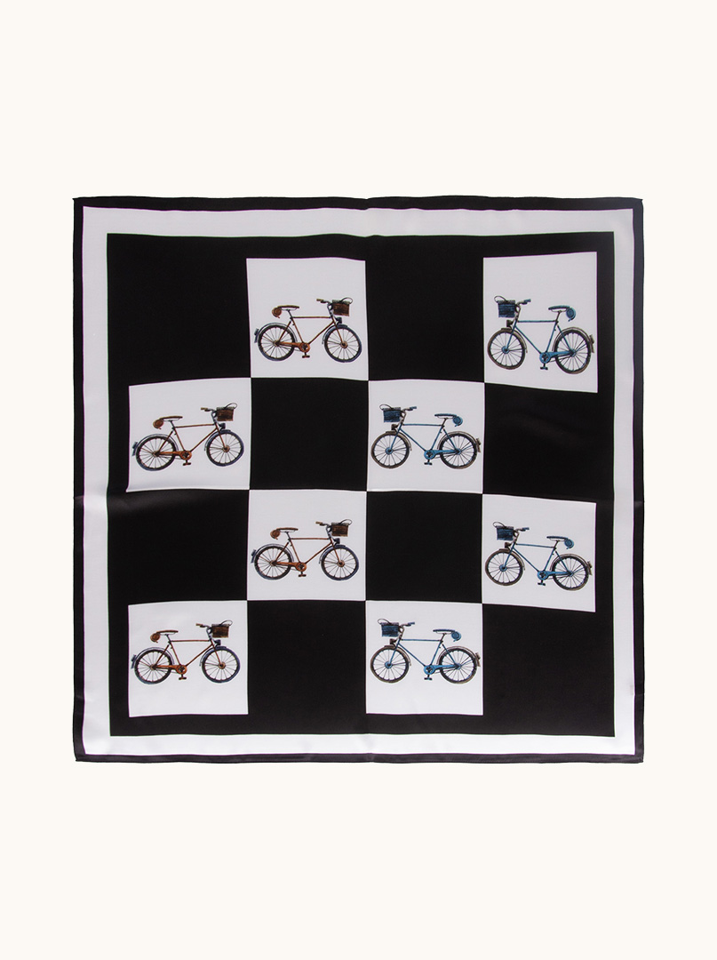 Apaszka jedwabna czarna w rowery 70cm x 70cm zdjęcie 2