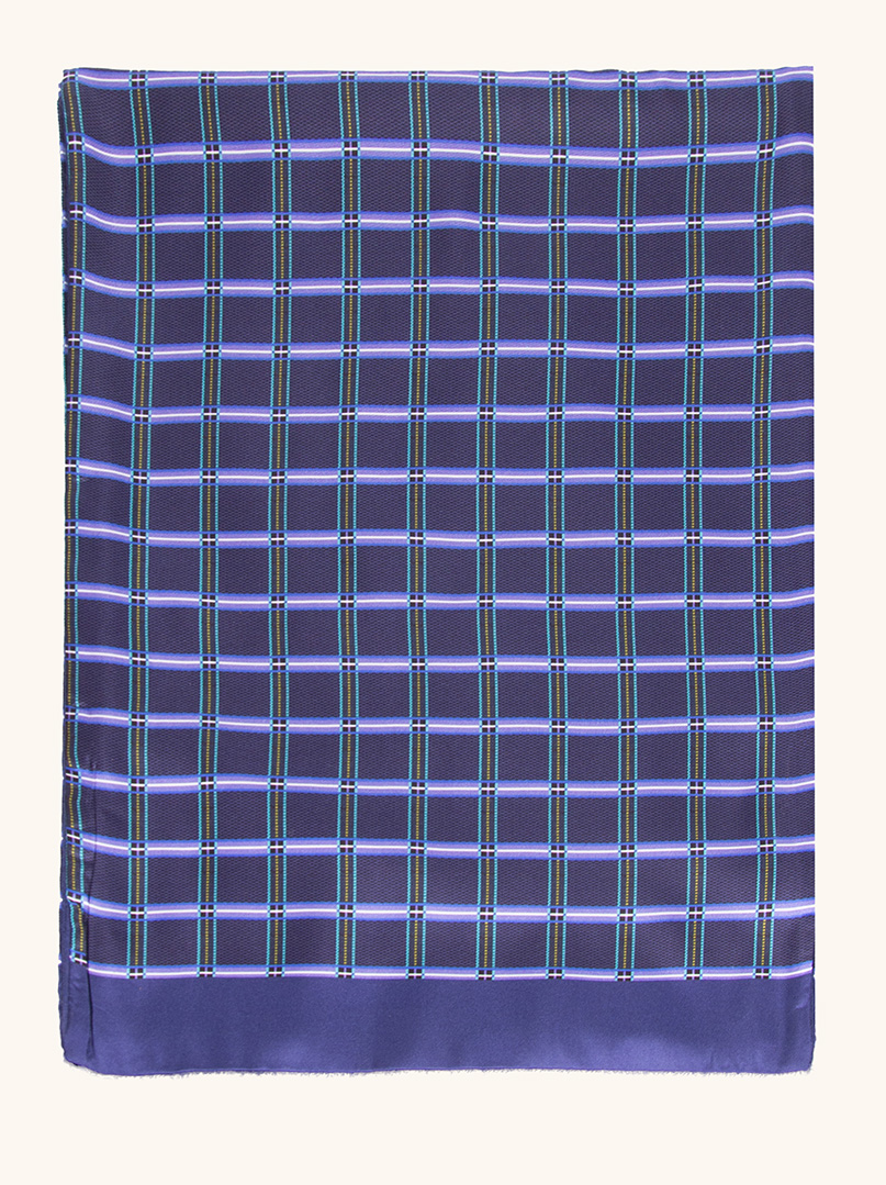 Ekskluzywny męski szal granatowy w kratę fioletową   26 cm x 168 cm zdjęcie 3