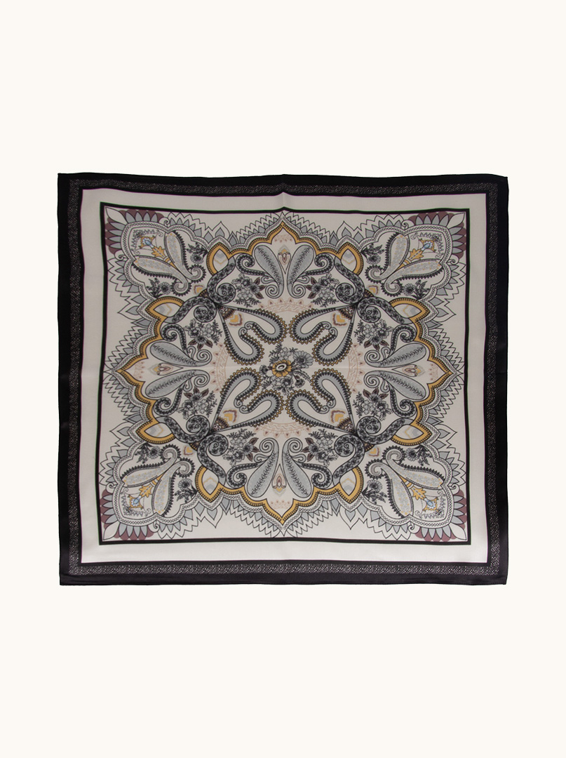 Mała apaszka jedwabna gawroszka w paisley czarno-szara  53cm x53cm zdjęcie 2