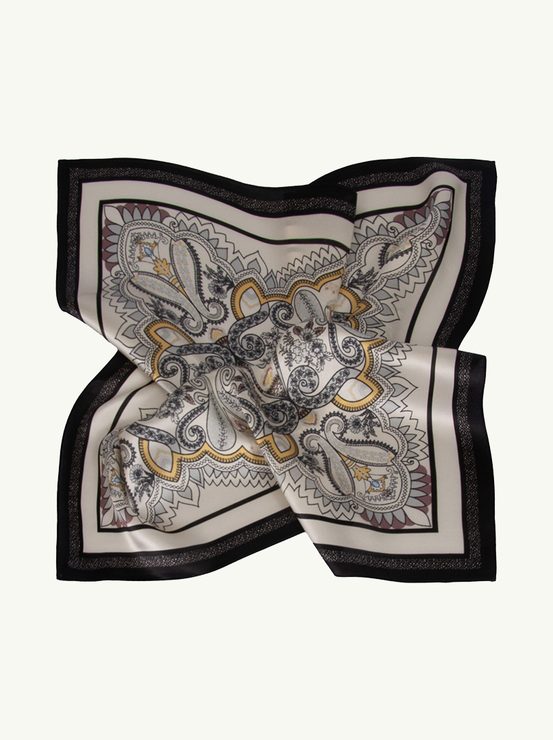 Mała apaszka jedwabna gawroszka w paisley czarno-szara  53cm x53cm zdjęcie 4