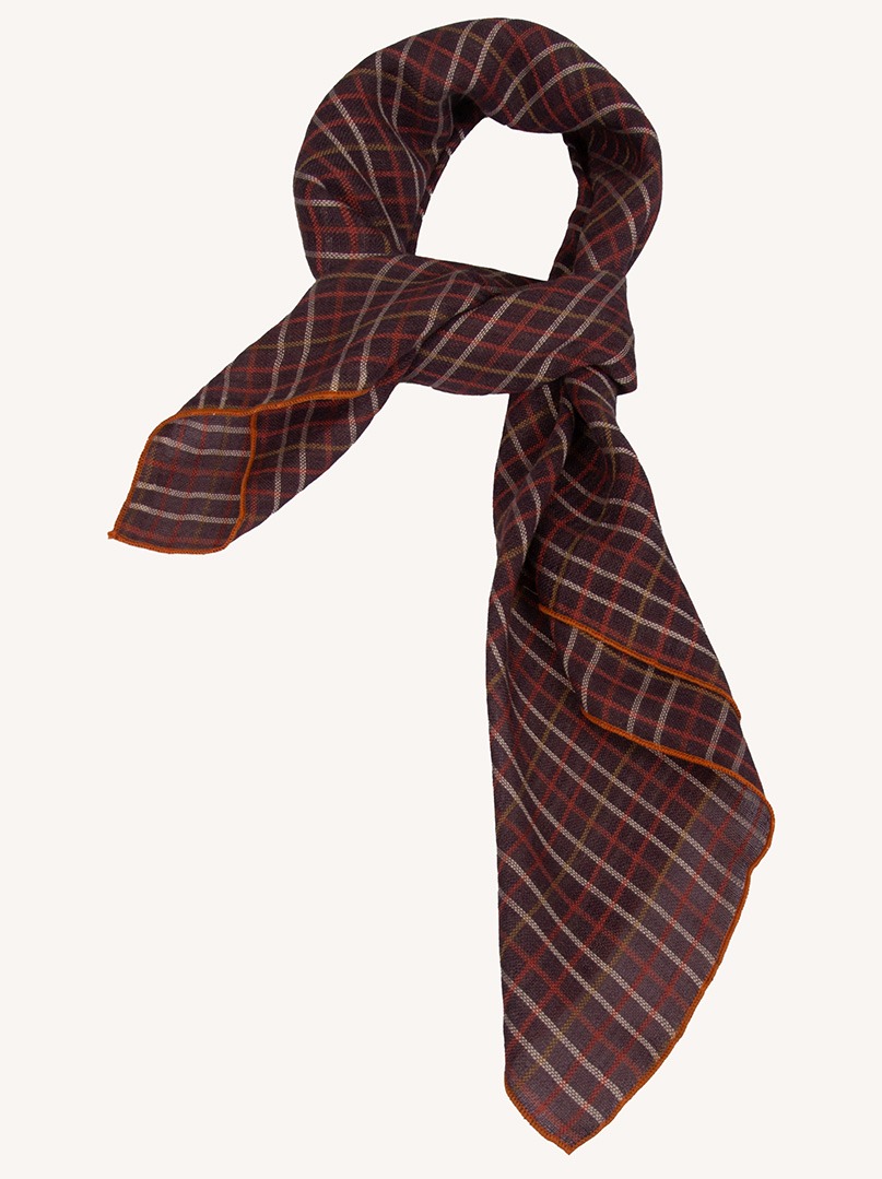 Apaszka z wełną brązowa w kratę bandama 68x73 cm zdjęcie 1